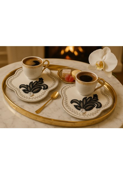 El Emeği Premium Kahve Sunum Altlığı – Nakışlı Şık Sunumluk,yılbaşı Hediyelik Özel Ürün