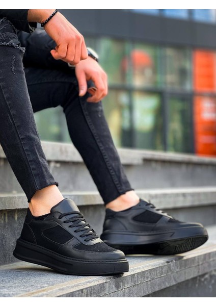 Kb-X8 Kuback Siyah Cilt Siyah Süet Detaylı Siyah Yüksek Taban Günlük Spor Ayakkabı