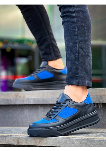 Kb-X8 Kuback Siyah Cilt Mavi Süet Detaylı Siyah Yüksek Taban Günlük Spor Ayakkabı fırsatları
