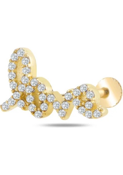 14 Ayar Altın Taşlı Love Tragus Piercing