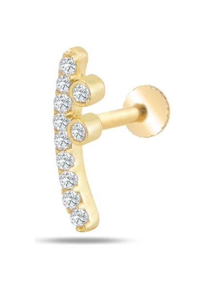 14 Ayar Altın Taşlı Eğimli Piercing