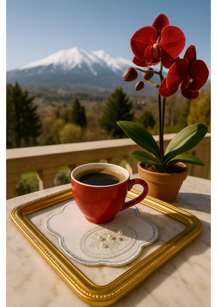 Inci ve Boncuk Işlemeli Oval Kahve Sunum Peçetesi – El Yapımı Lüks Tasarım