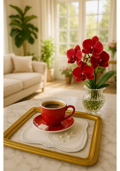 Inci ve Boncuk Işlemeli Oval Kahve Sunum Peçetesi – El Yapımı Lüks Tasarım fırsatları