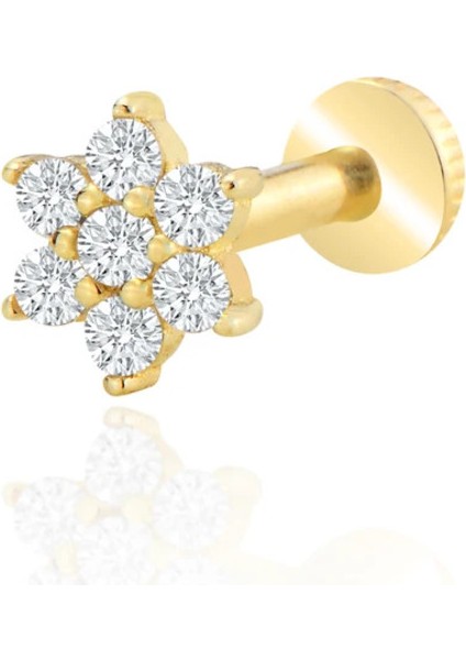 14 Ayar Altın Taşlı Çiçek Tragus Piercing