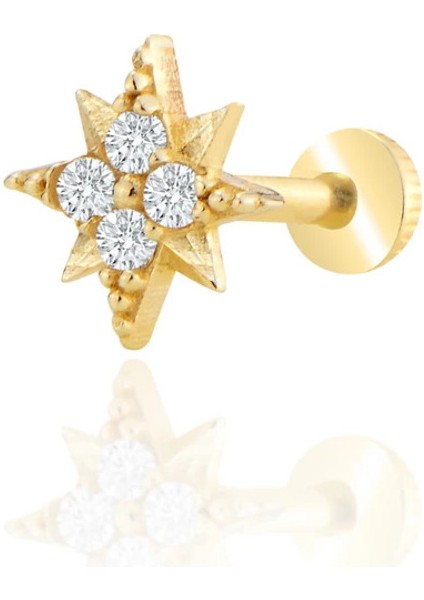 14 Ayar Altın Taşlı Kuzey Yıldızı Tragus Piercing