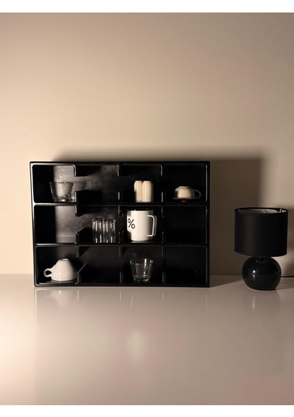 Siyah 12 Bölmeli Dekoratif Mug & Fincan Rafı | Mutfak – Kahve Köşesi – Ofis Organizer -Kupa Rafı