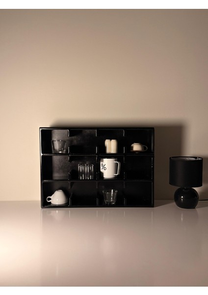 Siyah 12 Bölmeli Dekoratif Mug & Fincan Rafı | Mutfak – Kahve Köşesi – Ofis Organizer -Kupa Rafı fiyatları