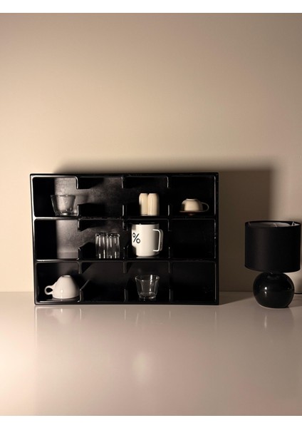 Siyah 12 Bölmeli Dekoratif Mug & Fincan Rafı | Mutfak – Kahve Köşesi – Ofis Organizer -Kupa Rafı fırsatları