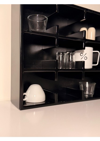 Siyah 12 Bölmeli Dekoratif Mug & Fincan Rafı | Mutfak – Kahve Köşesi – Ofis Organizer -Kupa Rafı indirimleri