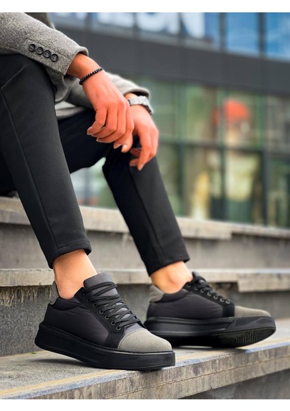 KB-X46 Kuback Siyah Gri Yüksek Siyah Taban Günlük Spor Ayakkabı
