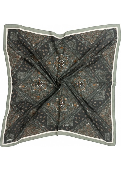 Kadın Koyu Zemin Etnik Paisley Desenli Eşarp – Yeşil Krem Bordürlü Şık Tasarım fiyatları