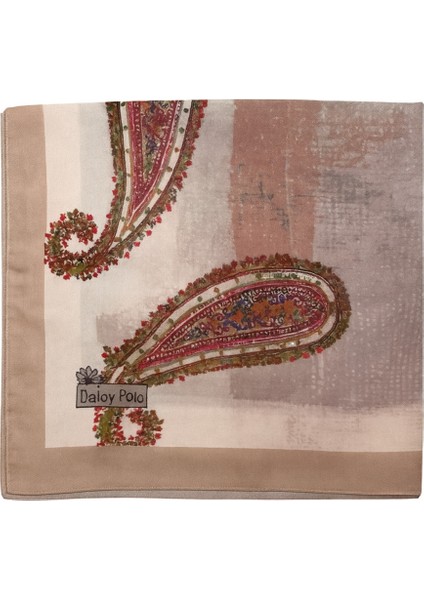 Kadın Bej Soft Saten Buta Desenli Kare Eşarp fiyatları