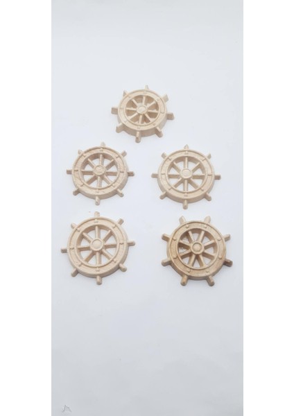 6 cm Çapında 5 Adet Doğal Ahşap Gemici Dümeni, Kahverengi, Cilasız ve Boyasız