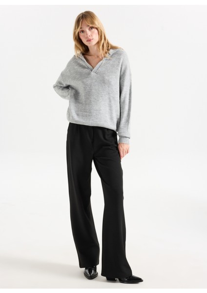 Yüksek Bel Loose Fit Siyah Kadın Pantolon PBF5WL-PNT9526