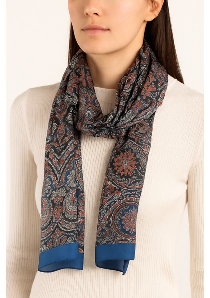 Kadın Desenli Şal – Lacivert Kırmızı Etnik Paisley Desen