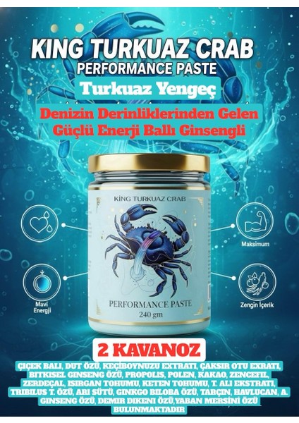 2 Kavanoz Blue Turkuaz Crab Yengeç Ballı Polenli Aktar Macunu Mavi Yengeç 240 gr