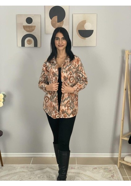 Kadın Tek Cepli Desenli Kalın Oduncu Ceket Gömlek (Turuncu) Stand fiyatları
