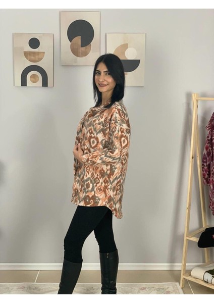 Kadın Tek Cepli Desenli Kalın Oduncu Ceket Gömlek (Turuncu) Stand modelleri