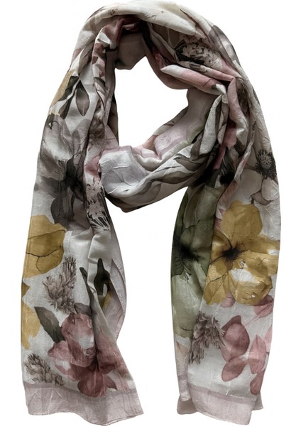 Bej Zeminli Büyük Çiçek Desenli Şal fırsatları