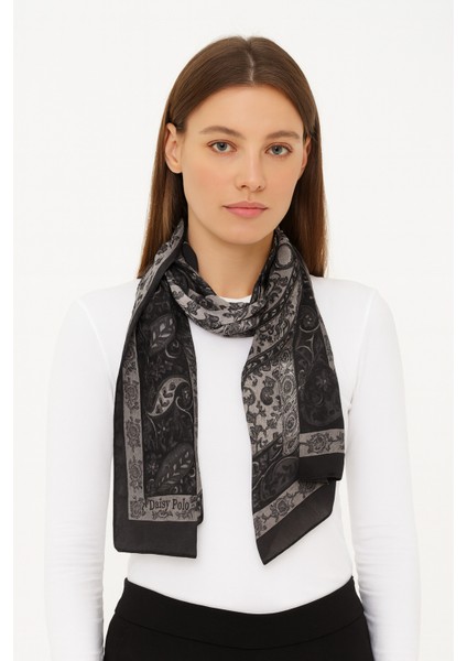 Siyah Gri Paisley Desenli Şal