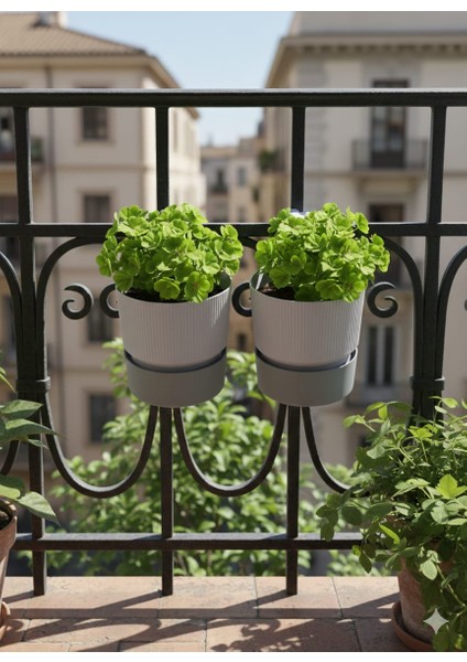 2 Adet 2 Litre Karışık Iksora Tek Askılı Saksı Dekoratif Balkon Saksısı Tabaklı Mat Plastik Saksı