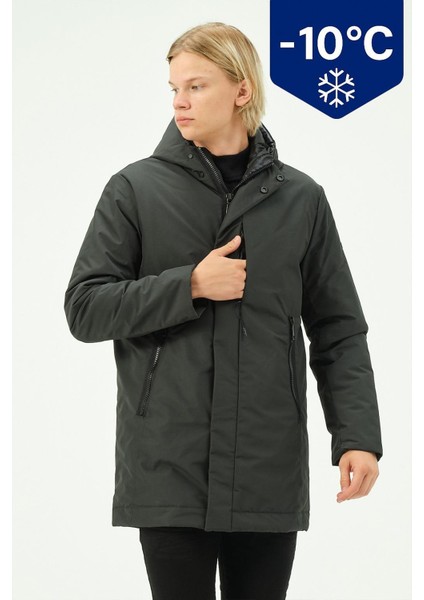 Erkek Su ve Rüzgar Geçirmez Kapüşonlu Mikro Elyaf Astarlı Kışlık Klasik Mont RN71313