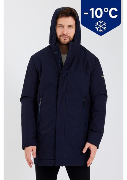 Erkek Su ve Rüzgar Geçirmez Kapüşonlu Mikro Elyaf Astarlı Kışlık Klasik Mont RN71313