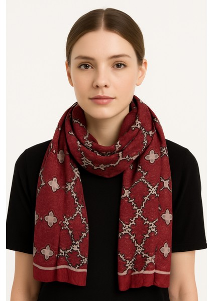 Bordo Desenli Şal