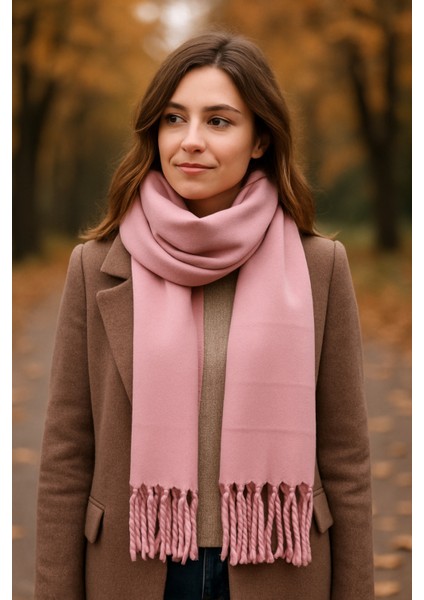 Kadın Pudra Pembe Püsküllü Soft Dokulu Şal