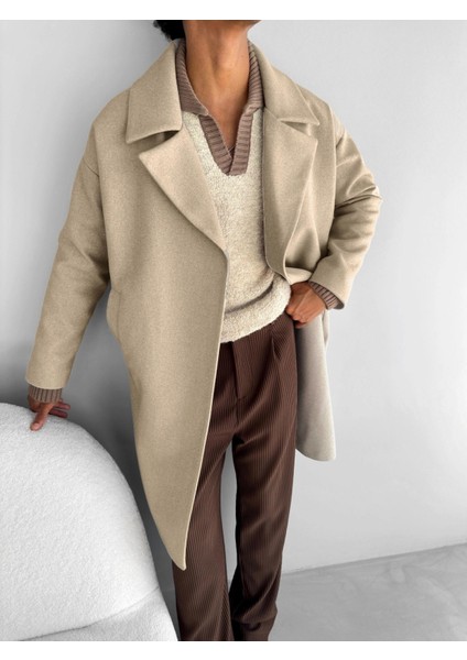 Erkek Oversize Kaşe Kaban Bej fiyatları