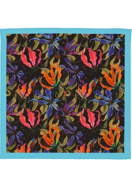 Siyah Zemin Renkli Çiçek Desenli Kadın Fular fiyatları