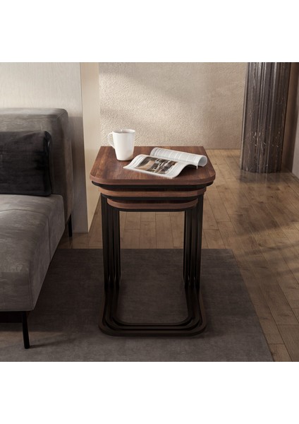 Metal Ayaklı Tekerlekli C Zigon Sehpa - Barok Ceviz - 62X48X41 cm modelleri