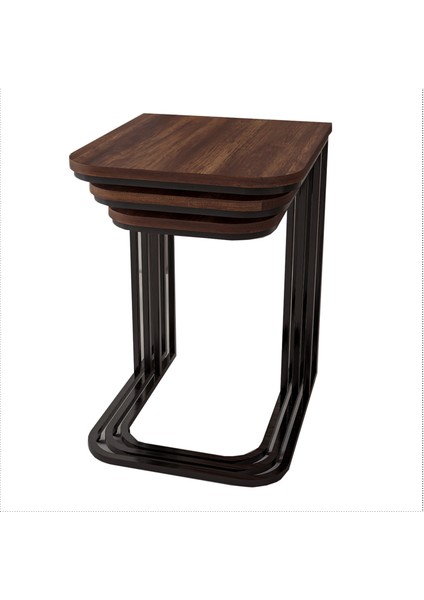 Metal Ayaklı Tekerlekli C Zigon Sehpa - Barok Ceviz - 62X48X41 cm fırsatları