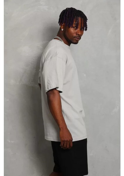 Unisex Oversize Düz Bisiklet Yaka T-Shirt - Gri fiyatları