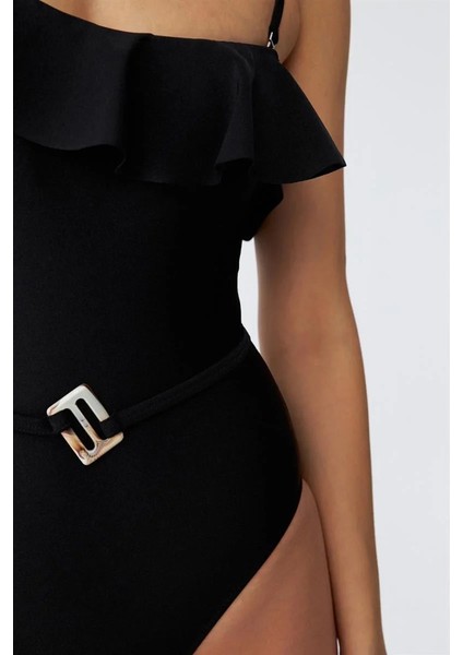 Kadın Tek Omuz Fırfırlı Mayo Siyah modelleri