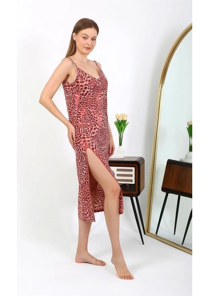 Kadın Ip Askılı Uzun Parlak Micro Elbise Gecelik Kırmızı