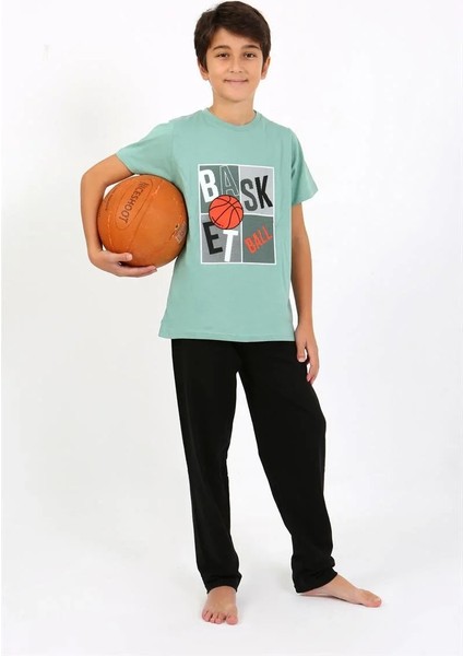 Erkek Çocuk Kısa Kol Penye Pijama Takım Suyeşili