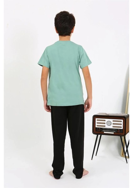 Erkek Çocuk Kısa Kol Penye Pijama Takım Suyeşili indirimleri