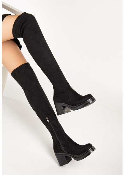 ZRİN-3010 Premium Siyah Süet Streç Günlük Kalın Topuklu Uzun Kadın Çizme fiyatları