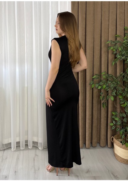 Gold Toka Detaylı Drapeli Yırtmaçlı Maxi Boy Elbise indirimleri