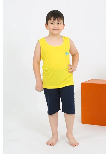 Erkek Çocuk Sıfır Kol Şortlu Sarı Penye Pijama Takımı