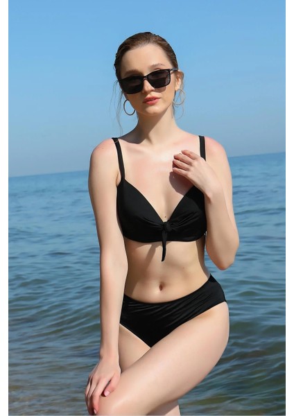 Kadın Içi Boş Fiyonklu Kaplı Siyah Alt Üst Bikini Takım fiyatları