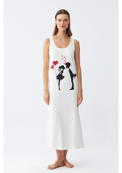 Kadın Kalın Askılı Penye Uzun Ekru Gecelik fırsatları