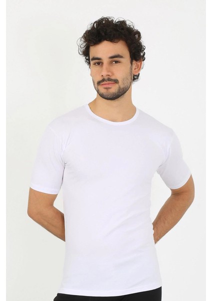 Erkek Sıfır Yaka Likralı Beyaz T-Shirt fırsatları