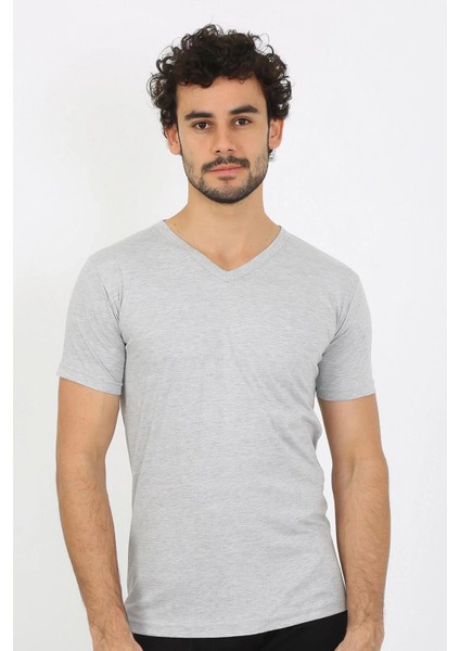Erkek V Yaka Gri Penye Atlet