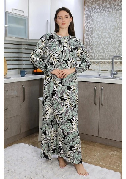 Kadın Uzun Kol Penye Gecelik Ev Elbisesi Suyeşili fiyatları