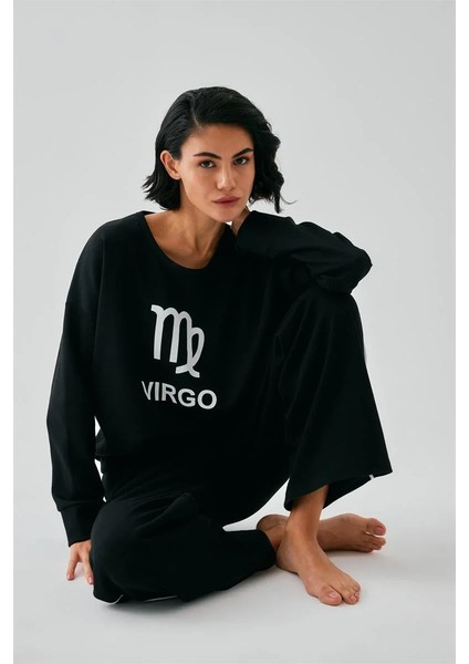 Kadın Siyah Başak Burcu Oversize 2 Iplik Eşofman Ev Giyim Takımı modelleri