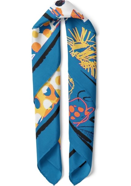 Mavi Zeminli Soyut Çiçek Desenli Fular fiyatları