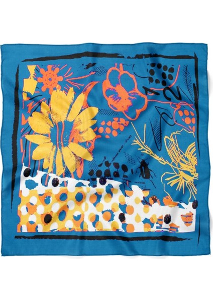 Mavi Zeminli Soyut Çiçek Desenli Fular modelleri