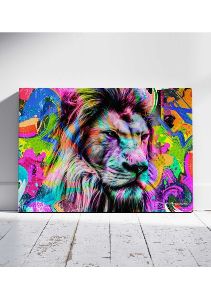 Renkli Kral Aslan Pop Art Kanvas Tablo